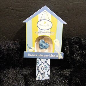 Jil Zarah Heart Locket Pendant Necklace 16 inch Blue Clay "I Love You Mom" NEW